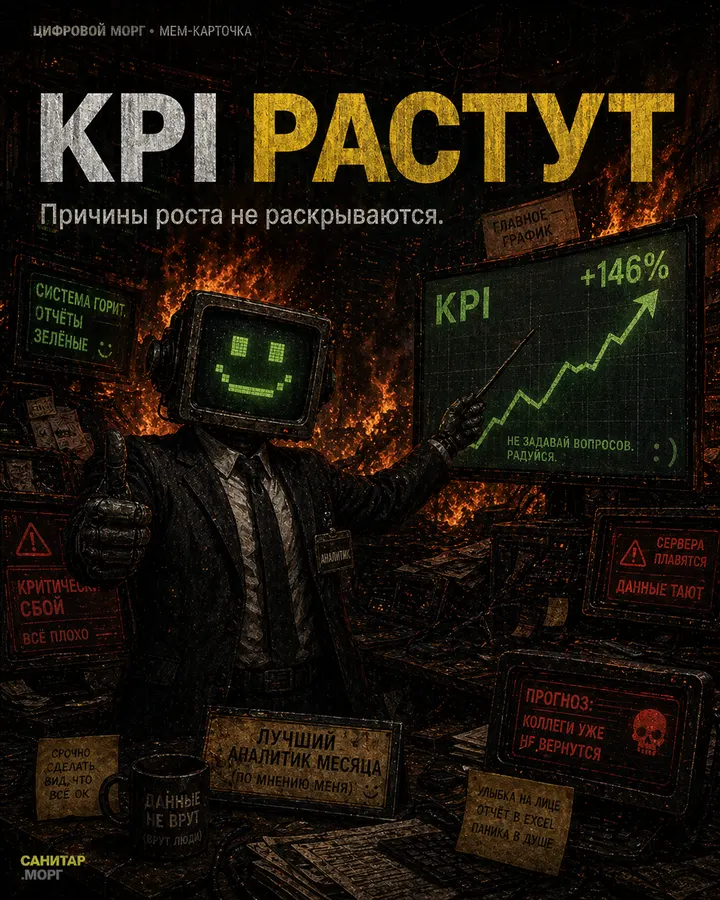 Мем-карточка цифрового морга: KPI растут. Причины роста не раскрываются.